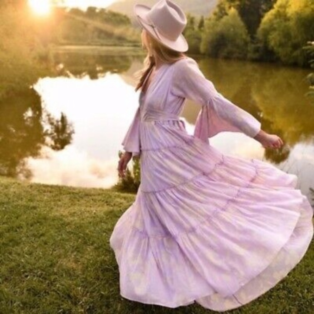Free People Lilac Combo Carmen Tie-Back Maxi Dress
